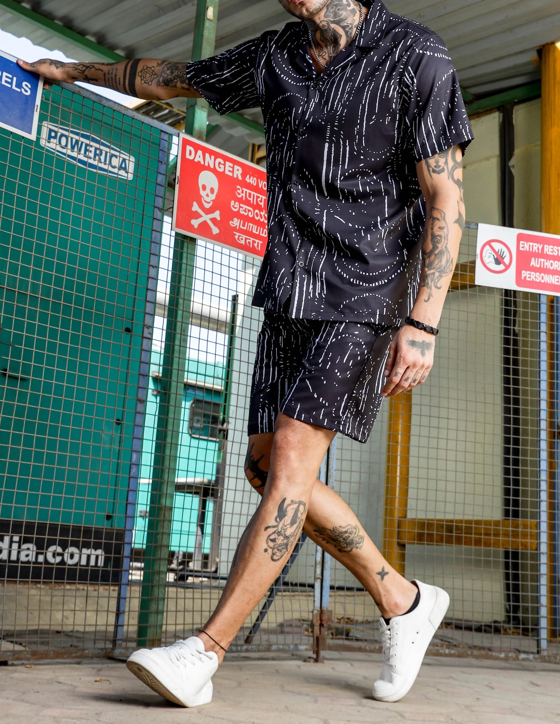 Men’s Premium Black Abstract Cord Set – Luxury Streetwear Co-ord Shirt & Shorts