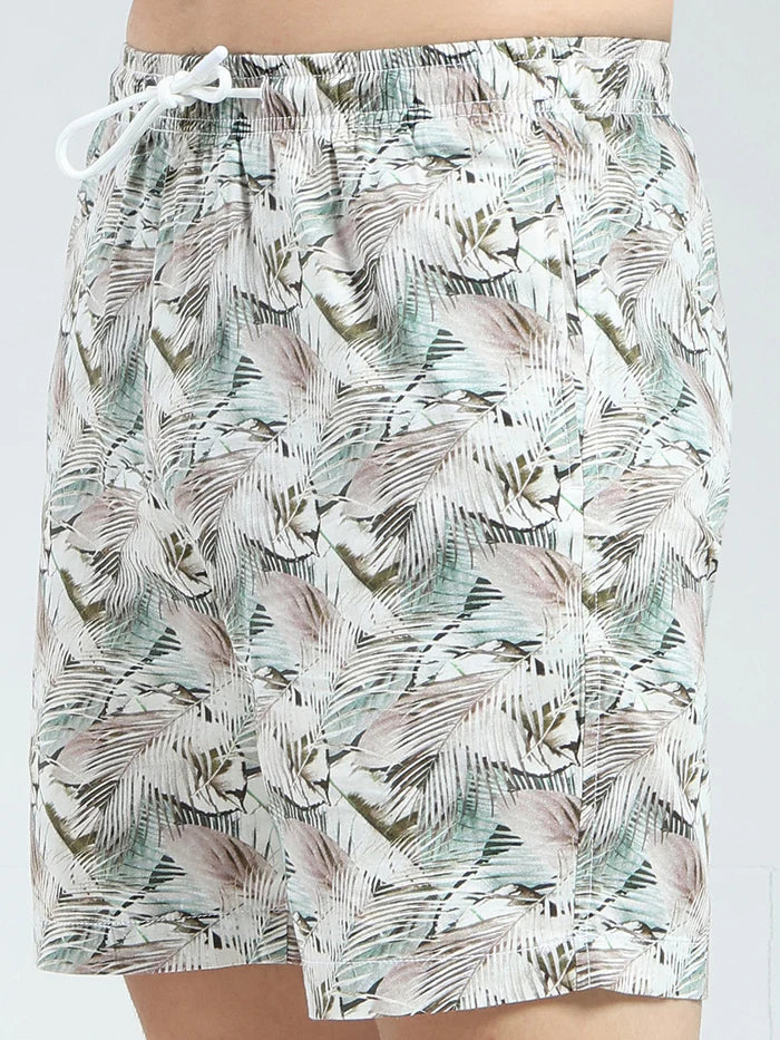 Men’s Tropical Leaf Print Co-ord Set – Short Sleeve Shirt & Shorts (Light Grey/Green)