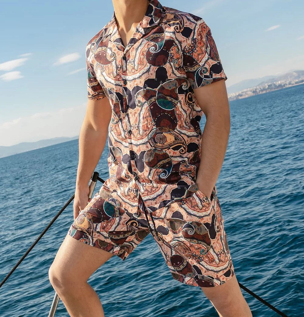 Men’s Premium Printed Cord Set – Luxury Resort Style Shirt & Shorts Co-ord Set
