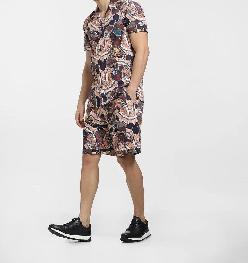 Men’s Premium Printed Cord Set – Luxury Resort Style Shirt & Shorts Co-ord Set