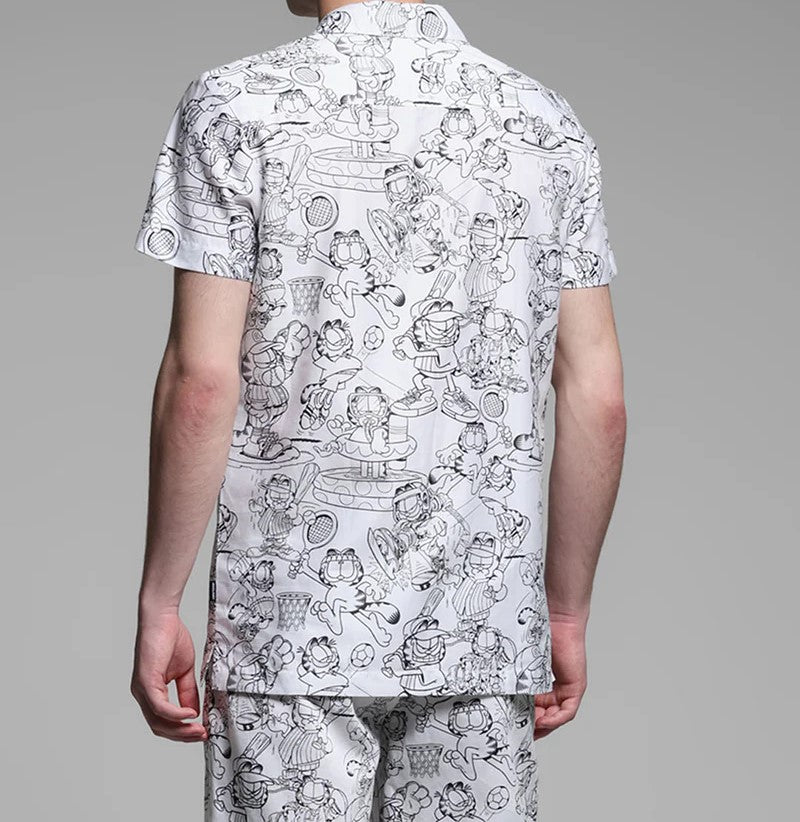 Men’s Garfield Printed Cord Set – Trendy Cartoon Streetwear Co-ord Shirt & Shorts Set