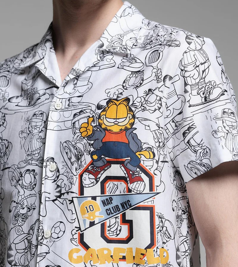Men’s Garfield Printed Cord Set – Trendy Cartoon Streetwear Co-ord Shirt & Shorts Set
