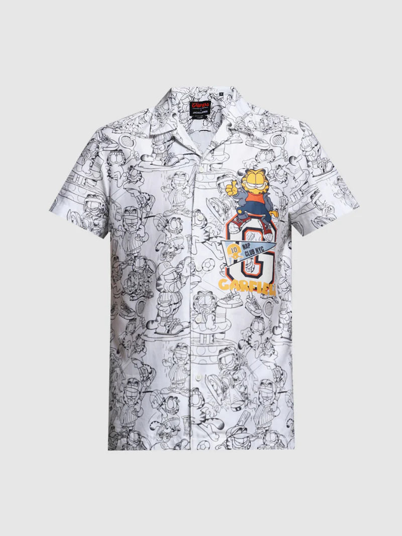 Men’s Garfield Printed Cord Set – Trendy Cartoon Streetwear Co-ord Shirt & Shorts Set