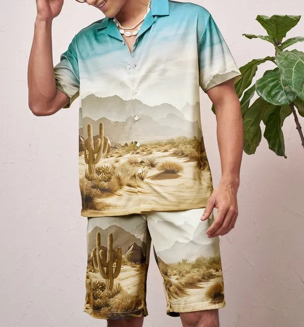Men’s Desert Landscape Printed Cord Set – Premium Summer Co-ord Shirt & Shorts