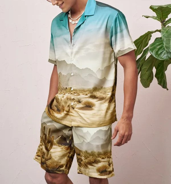 Men’s Desert Landscape Printed Cord Set – Premium Summer Co-ord Shirt & Shorts