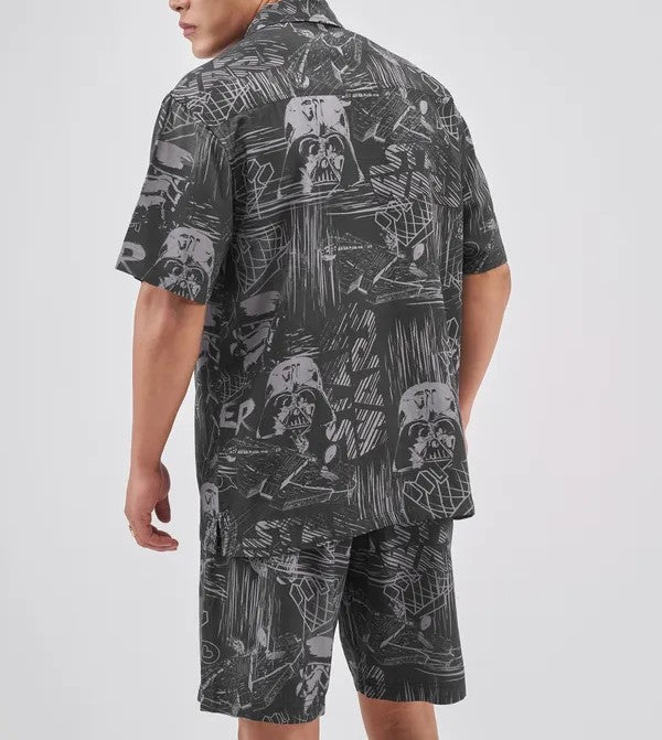 Men’s Black Graphic Printed Cord Set – Edgy Streetwear Co-ord Shirt & Shorts