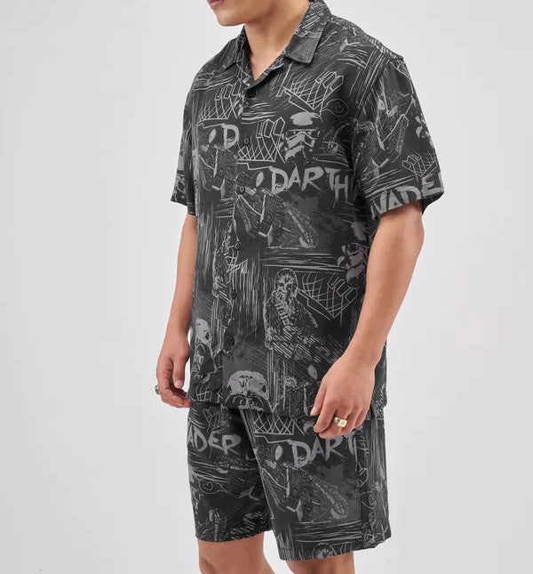 Men’s Black Graphic Printed Cord Set – Edgy Streetwear Co-ord Shirt & Shorts