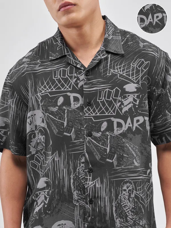 Men’s Black Graphic Printed Cord Set – Edgy Streetwear Co-ord Shirt & Shorts