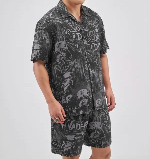 Men’s Black Graphic Printed Cord Set – Edgy Streetwear Co-ord Shirt & Shorts