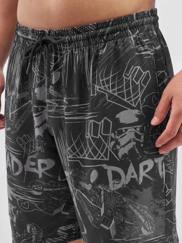 Men’s Black Graphic Printed Cord Set – Edgy Streetwear Co-ord Shirt & Shorts