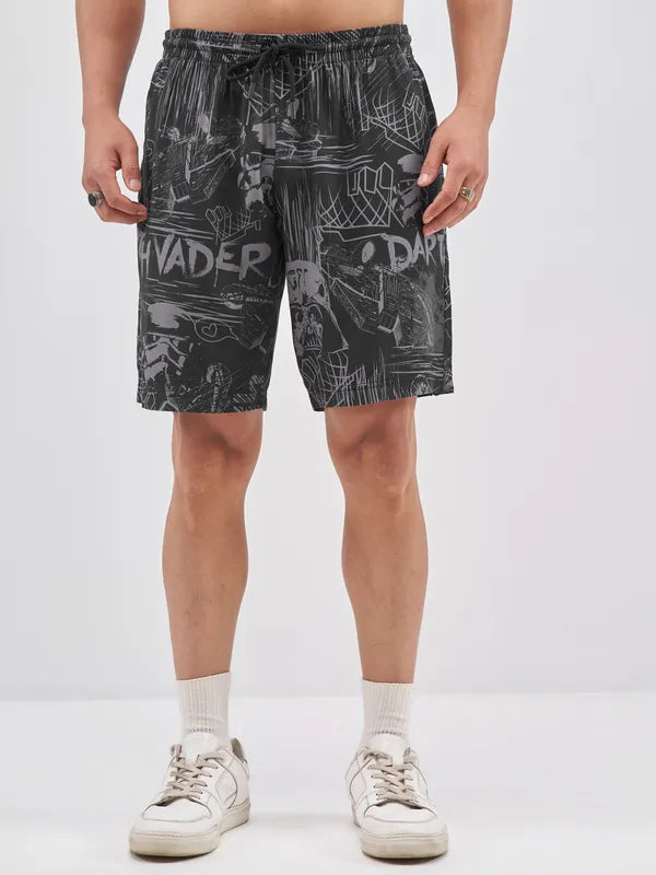 Men’s Black Graphic Printed Cord Set – Edgy Streetwear Co-ord Shirt & Shorts