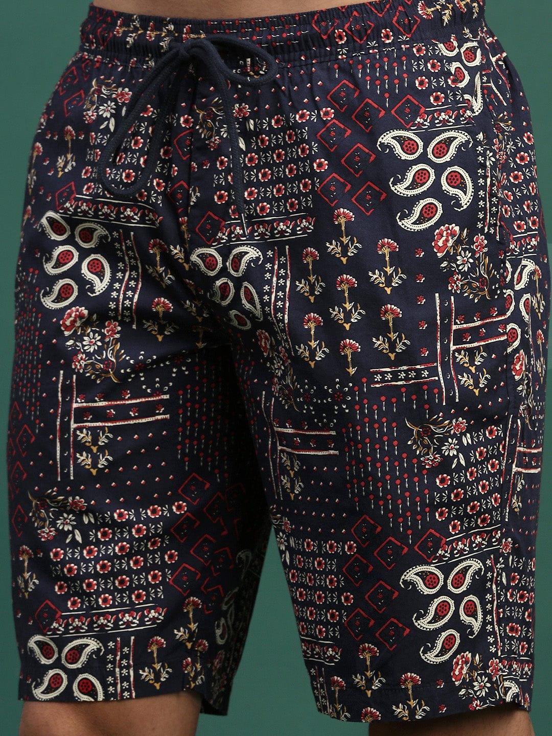 Men’s Boho Print Co-ord Set – Navy Short Sleeve Shirt & Shorts