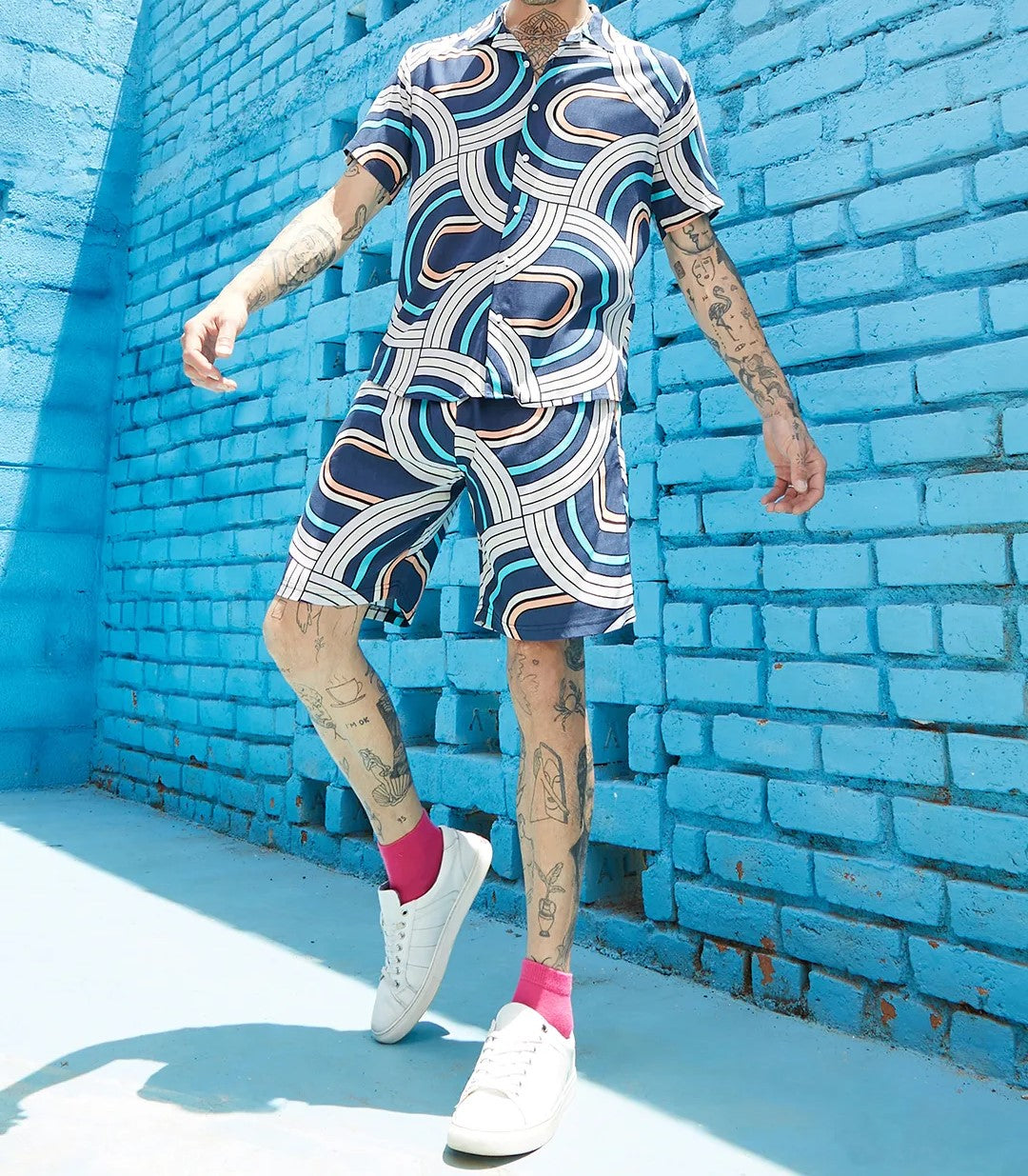 Men’s Retro Wave Printed Cord Set – Bold Street Style Co-ord Shirt & Shorts