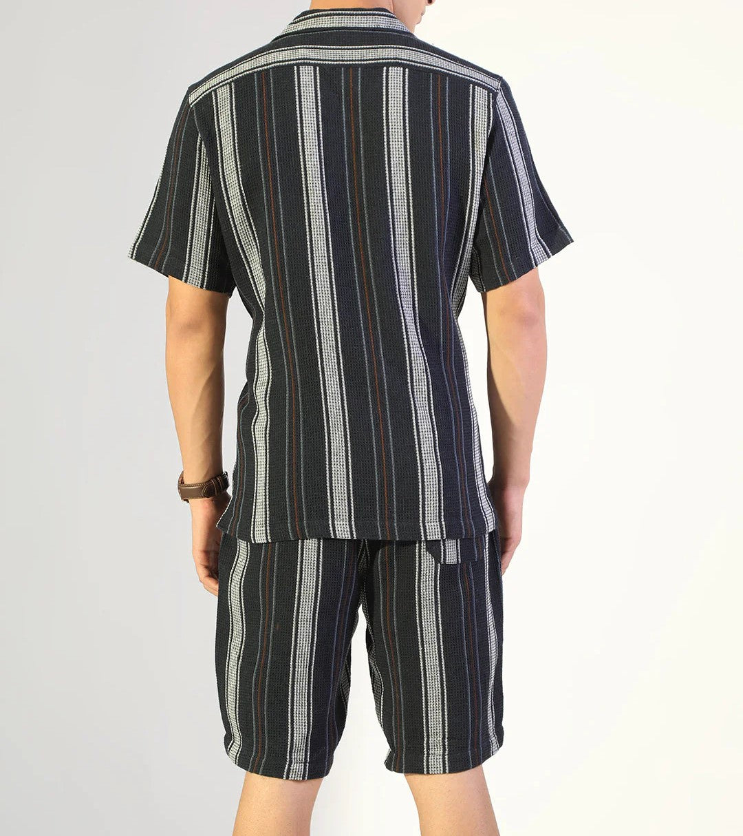 Men’s Navy Stripe Co-ord Set – Short Sleeve Shirt & Shorts