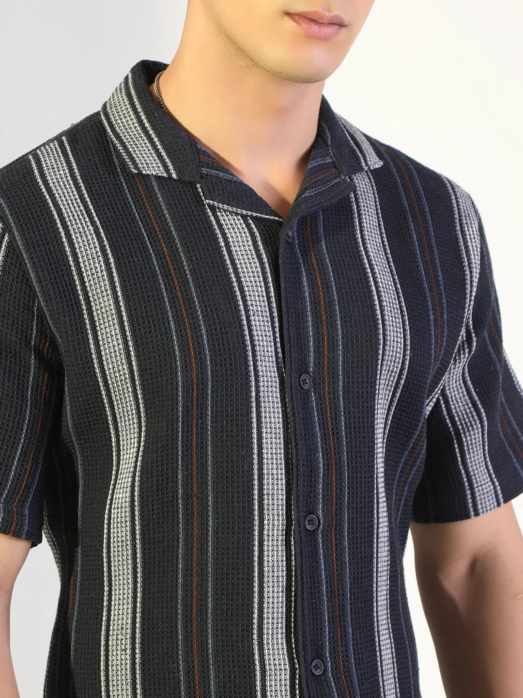 Men’s Navy Stripe Co-ord Set – Short Sleeve Shirt & Shorts