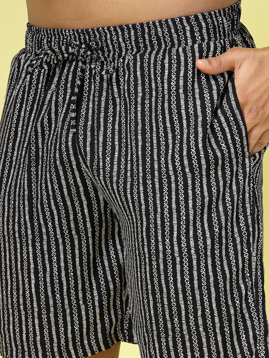 Men’s Minimal Stripe Co-ord Set – Short Sleeve Shirt & Shorts (Black/White)