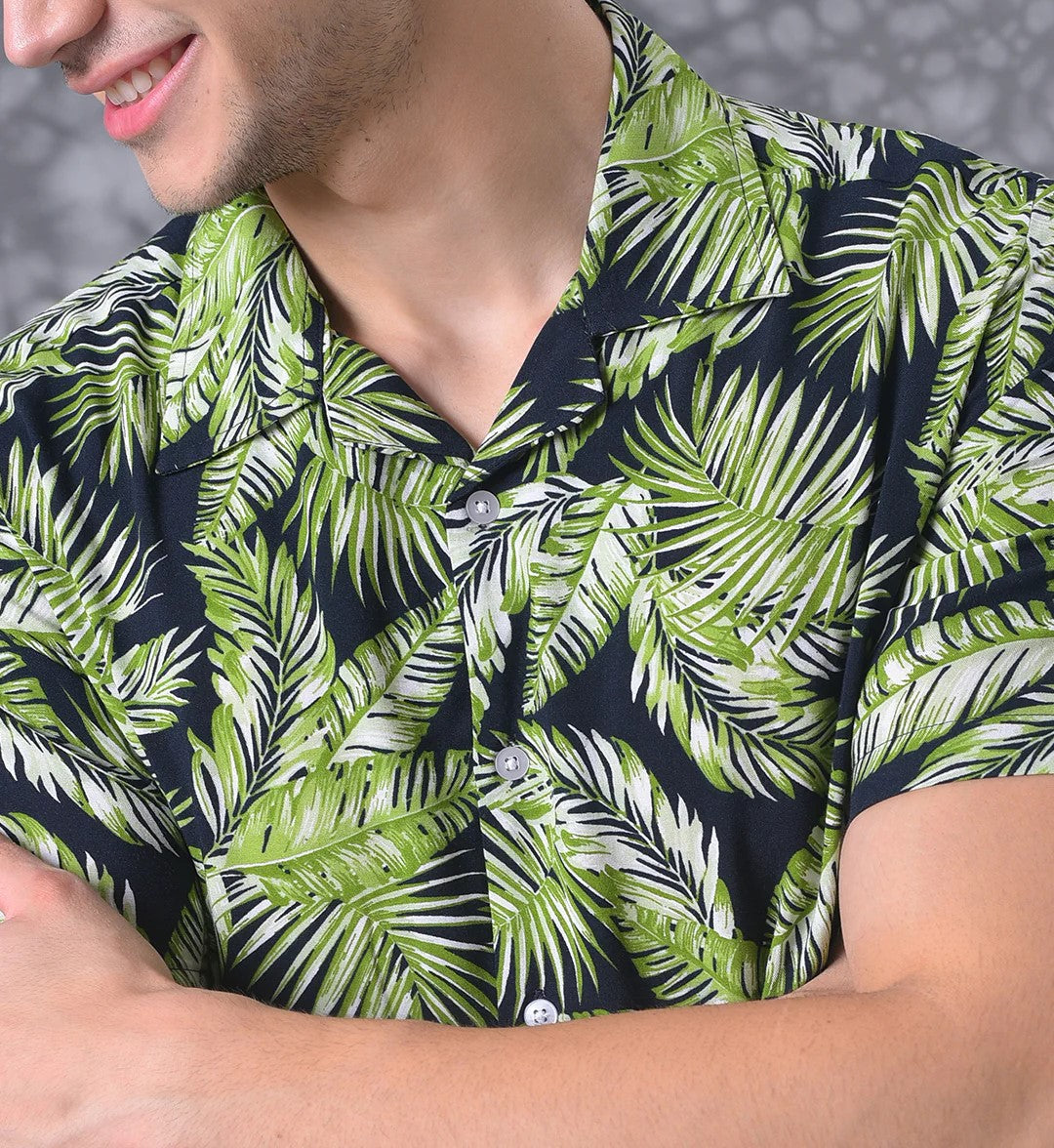 Men’s Tropical Palm Print Cord Set – Summer Vacation Shirt & Shorts Outfit