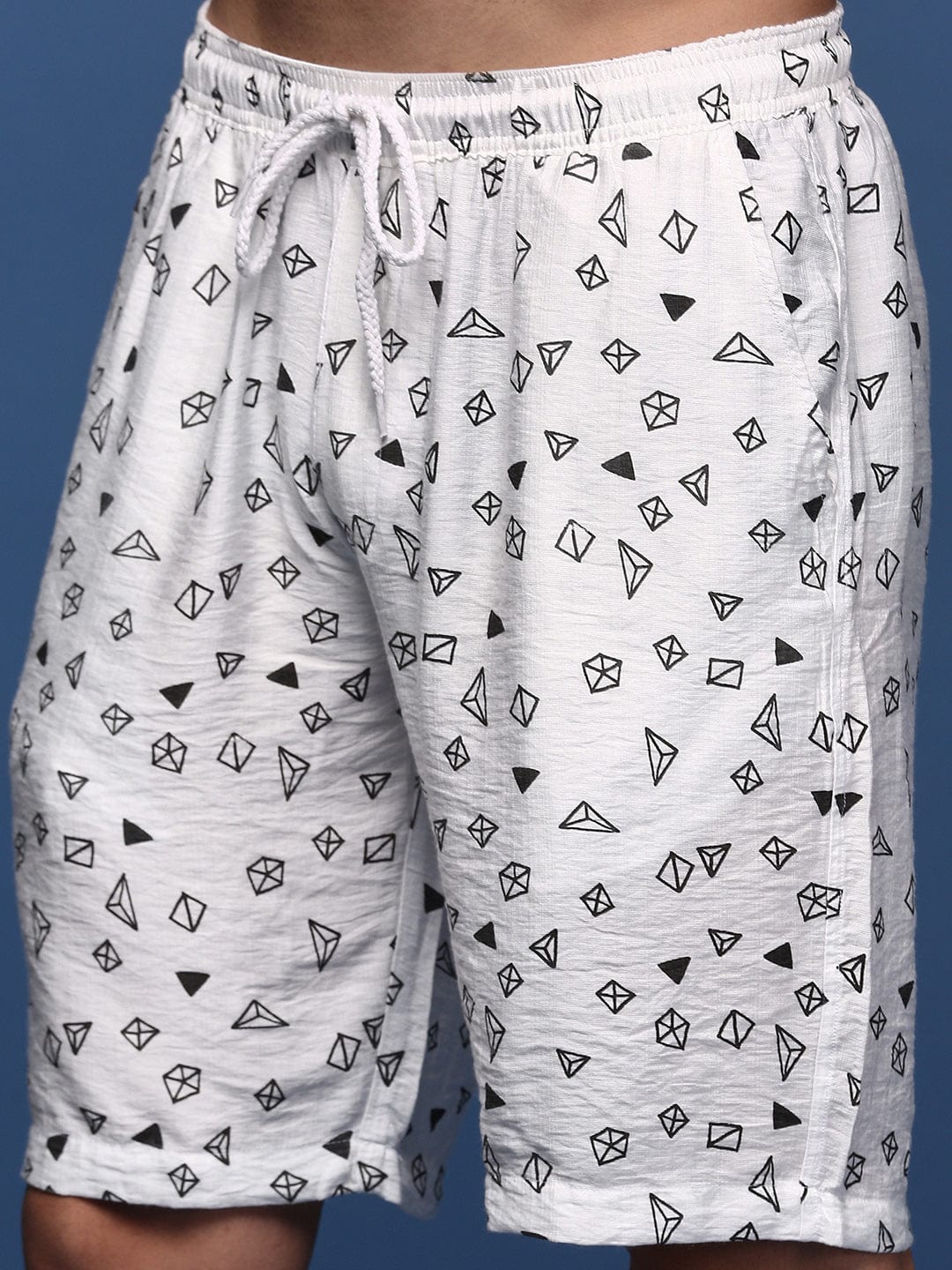 Men’s Geometric Print Co-ord Set – White Short Sleeve Shirt & Shorts