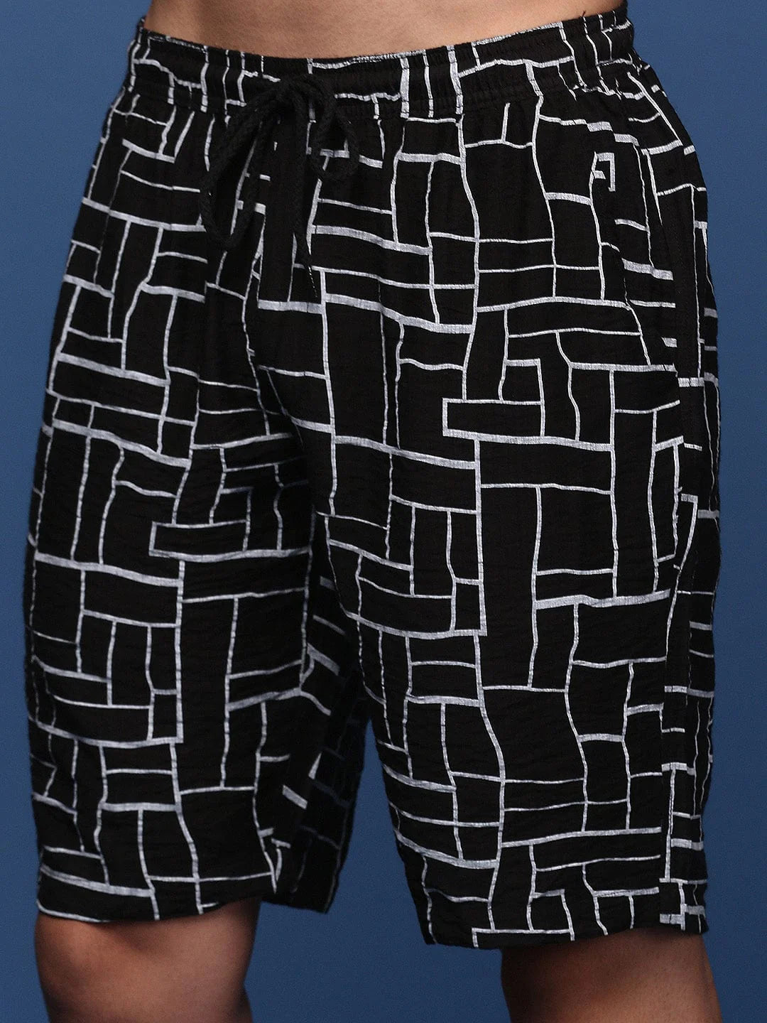 Men’s Abstract Grid Co-ord Set – Black Short Sleeve Shirt & Shorts