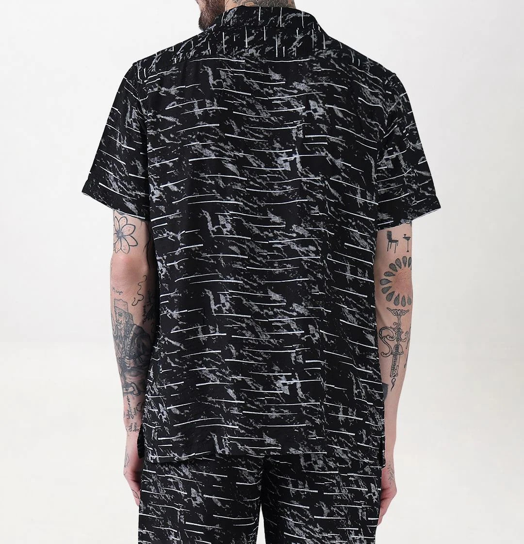 Men’s Abstract Print Co-ord Set – Black Short Sleeve Shirt & Shorts