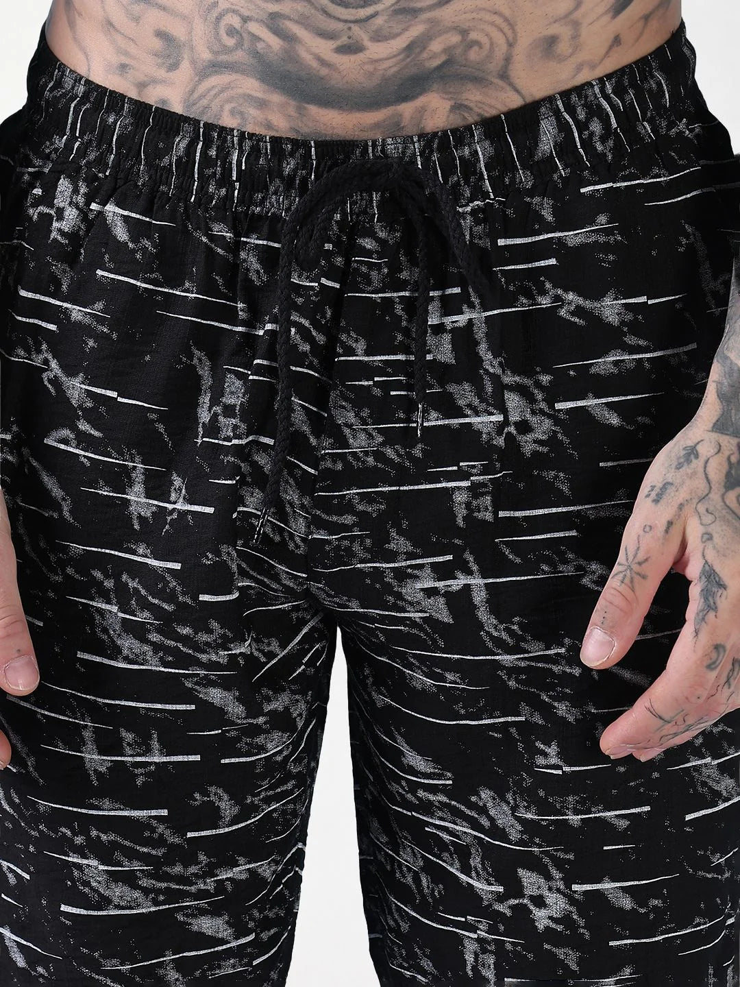 Men’s Abstract Print Co-ord Set – Black Short Sleeve Shirt & Shorts