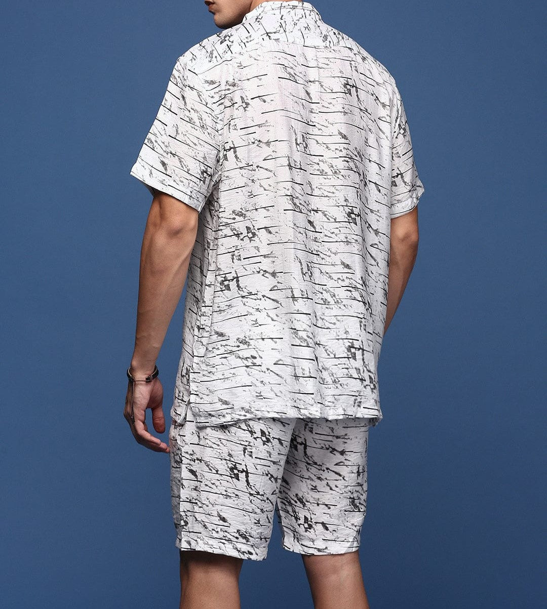 Men’s Abstract Print Co-ord Set – White Short Sleeve Shirt & Shorts
