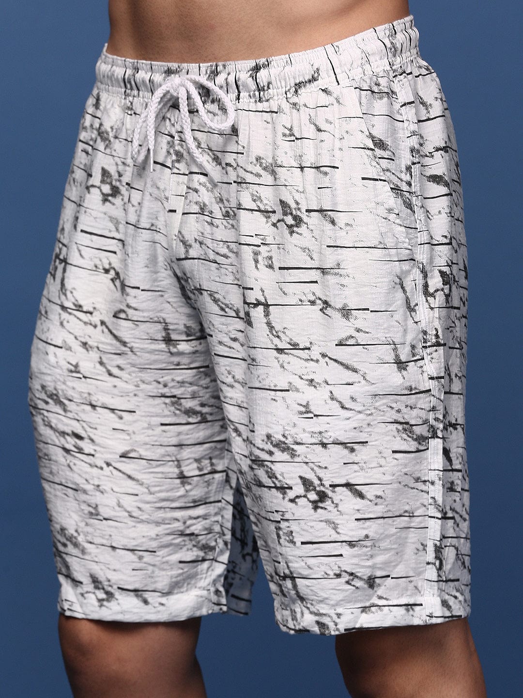 Men’s Abstract Print Co-ord Set – White Short Sleeve Shirt & Shorts