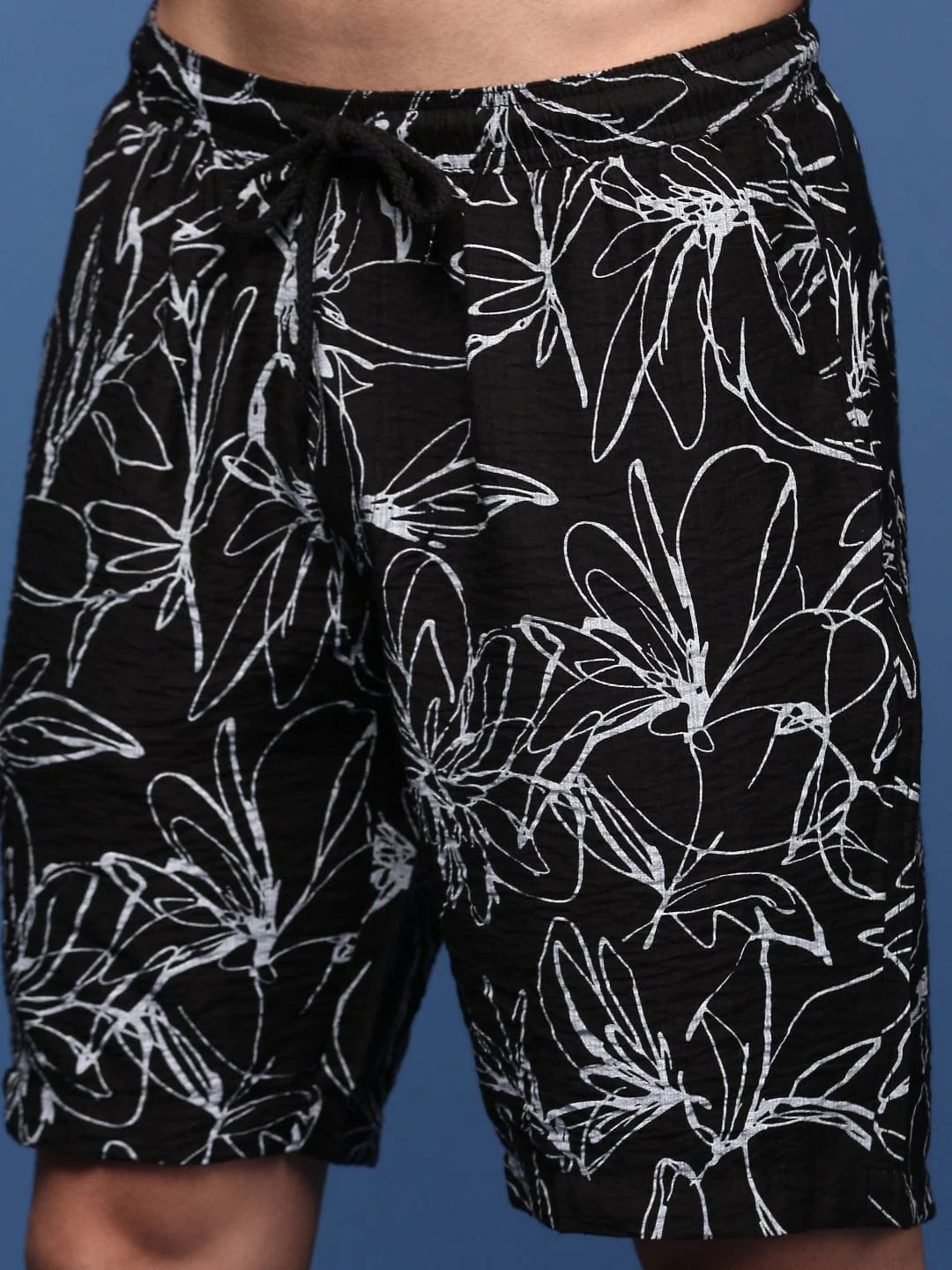 Men’s Floral Print Co-ord Set – Black Short Sleeve Shirt & Shorts