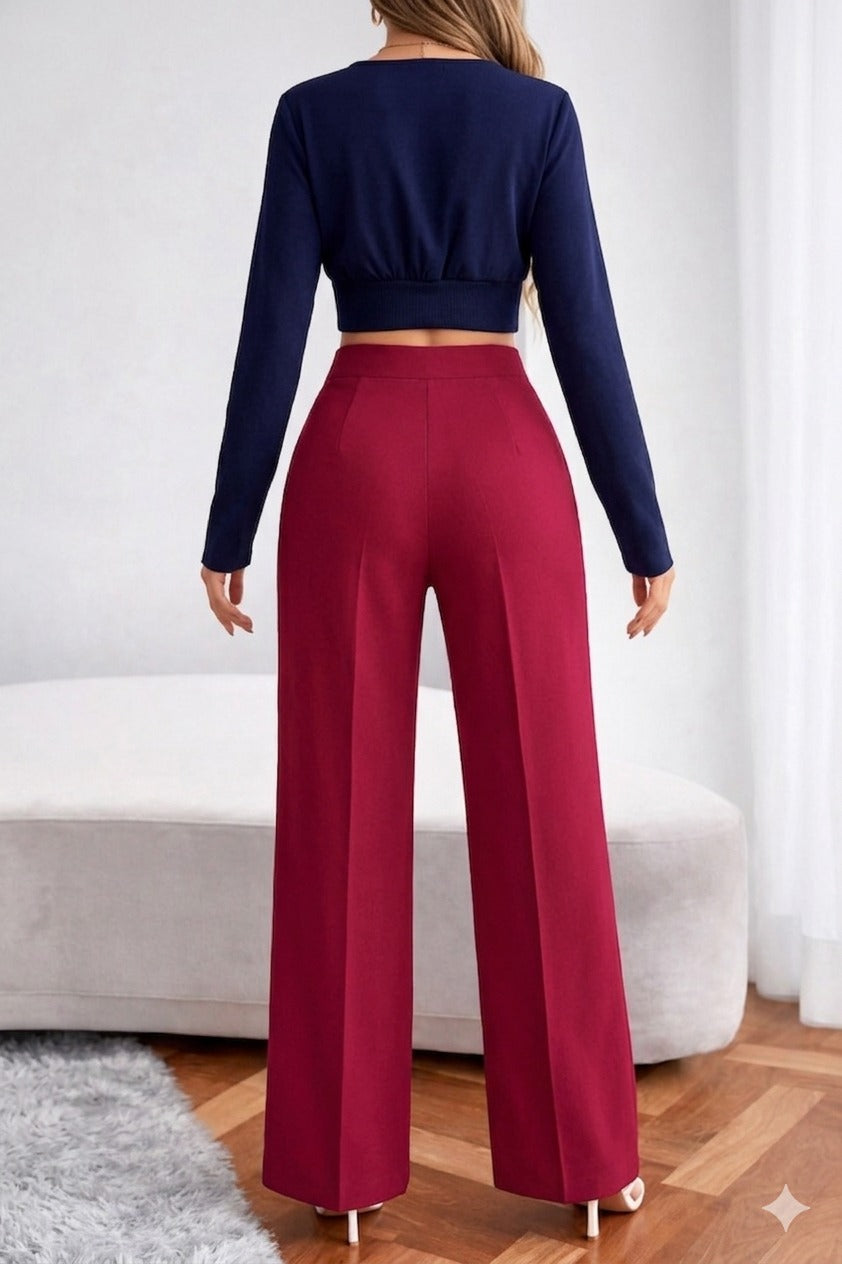 Women High-Waist Wide Leg Trousers – Premium Red
