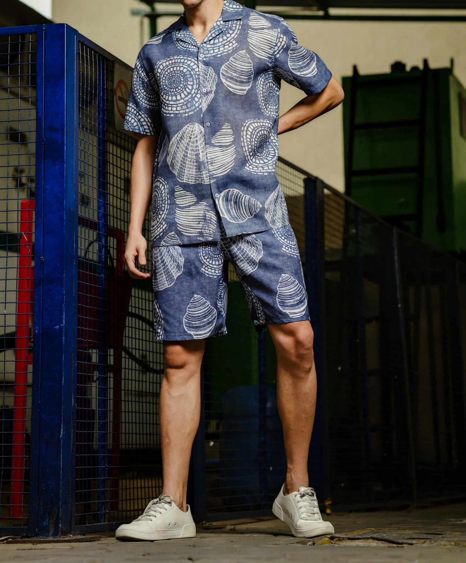 Men’s Ocean Shell Printed Cord Set – Premium Summer Co-ord Shirt & Shorts