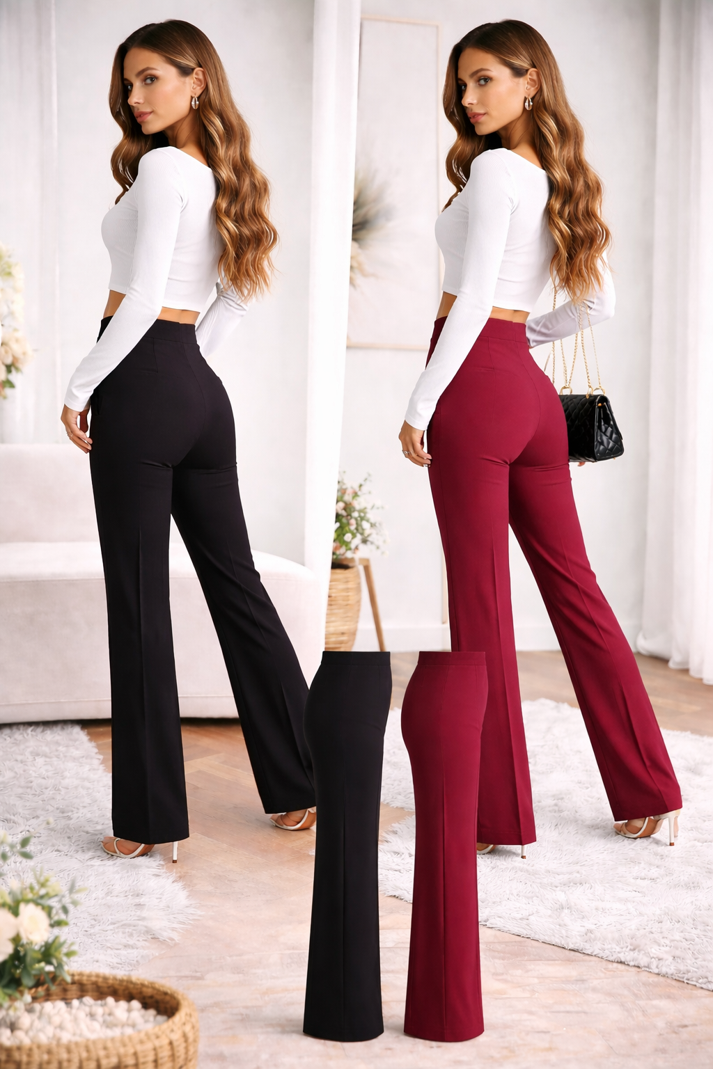 Women’s High Waist Straight Fit Trousers (Pack of 2) – Elegant Formal & Casual Pants Combo