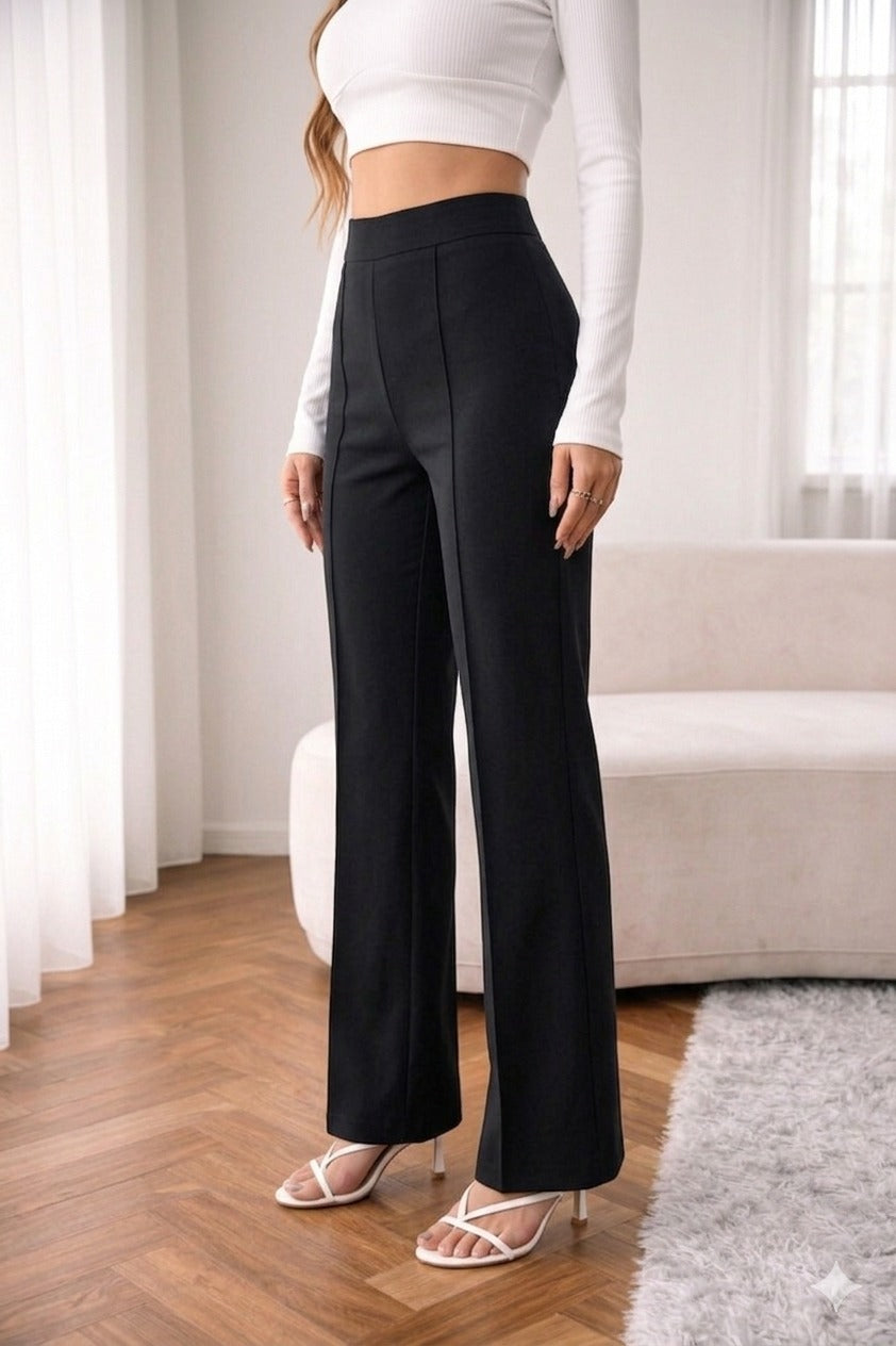 Women’s High Waist Straight Fit Black Trousers – Elegant Formal & Casual Pants